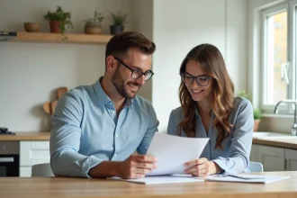 Jeune couple professionnel souriant dans une maison moderne