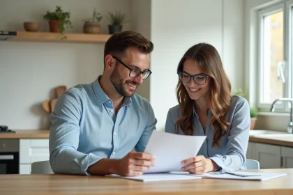 Jeune couple professionnel souriant dans une maison moderne