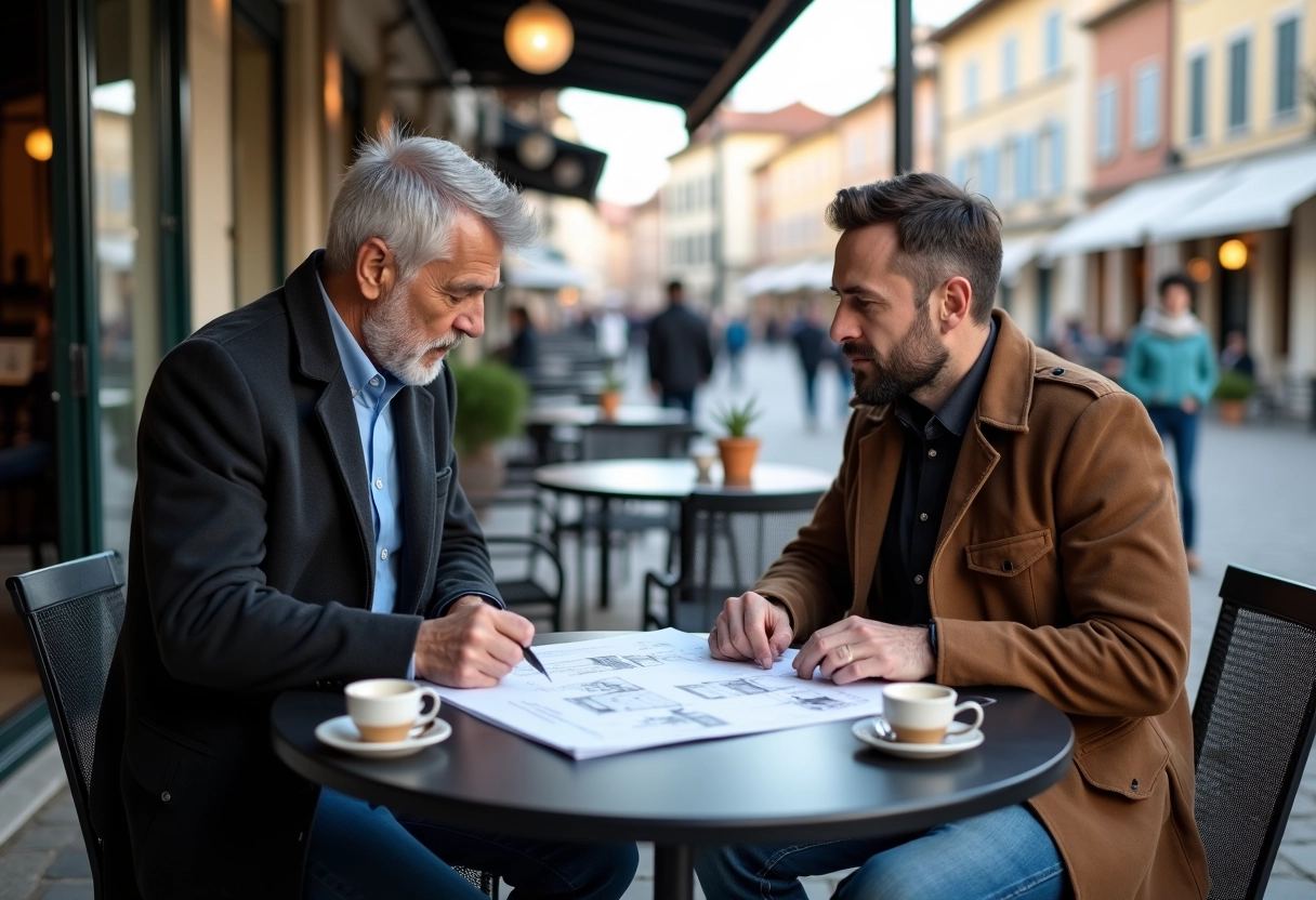 Homme et agent immobilier discutent plans de logement à Lyon
