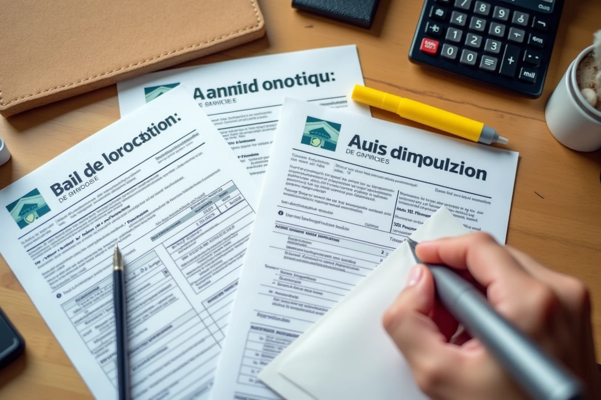 Documents administratifs rassemblés pour prouver l'irrégularité d'un surloyer HLM abusif vus de dessus