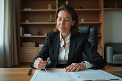 Femme d'affaires en réunion dans un salon vide