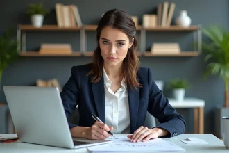 Femme concentrée dans un bureau moderne avec documents