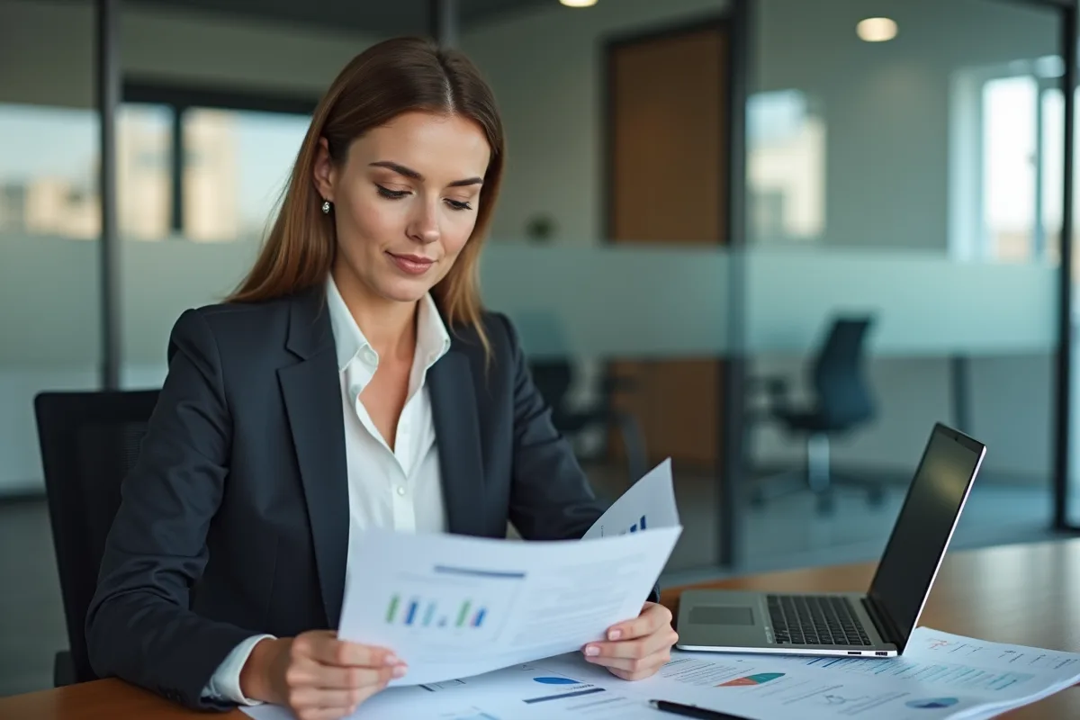 Femme d affaires en réunion de finance