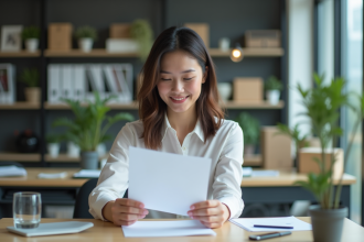Jeune femme professionnelle souriante au bureau