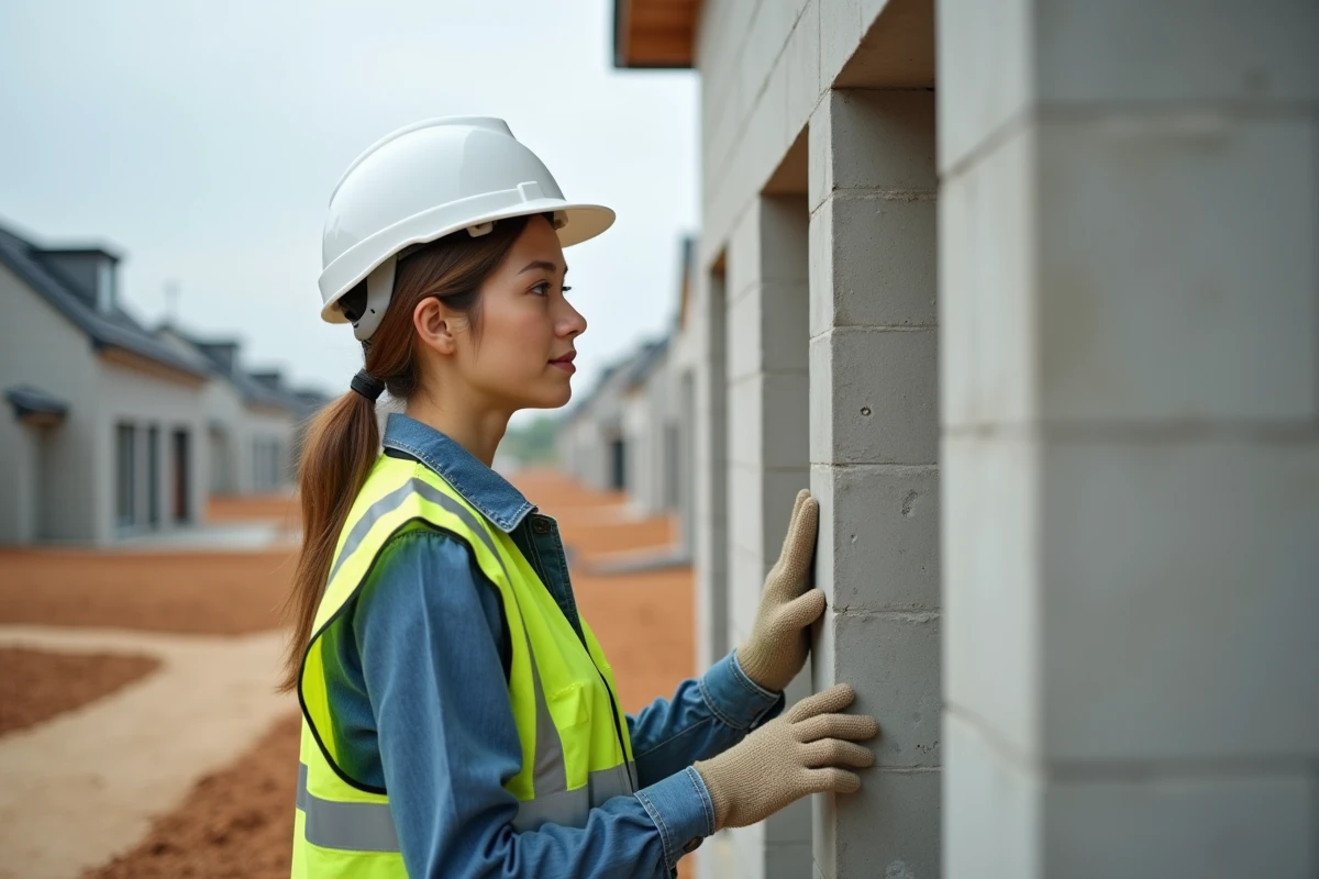 Jeune femme inspectant une maison en construction