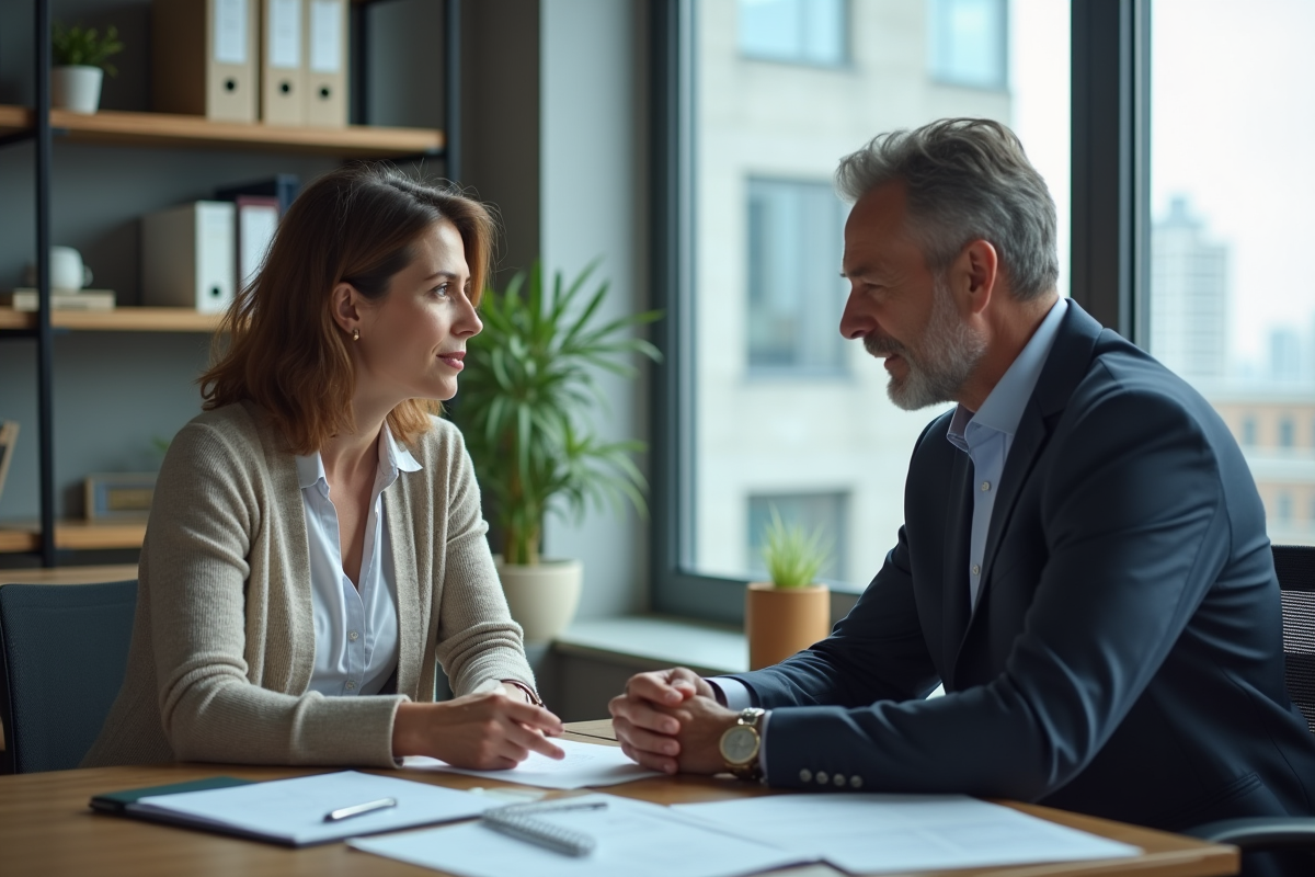 Femme professionnelle en discussion avec un comptable au bureau