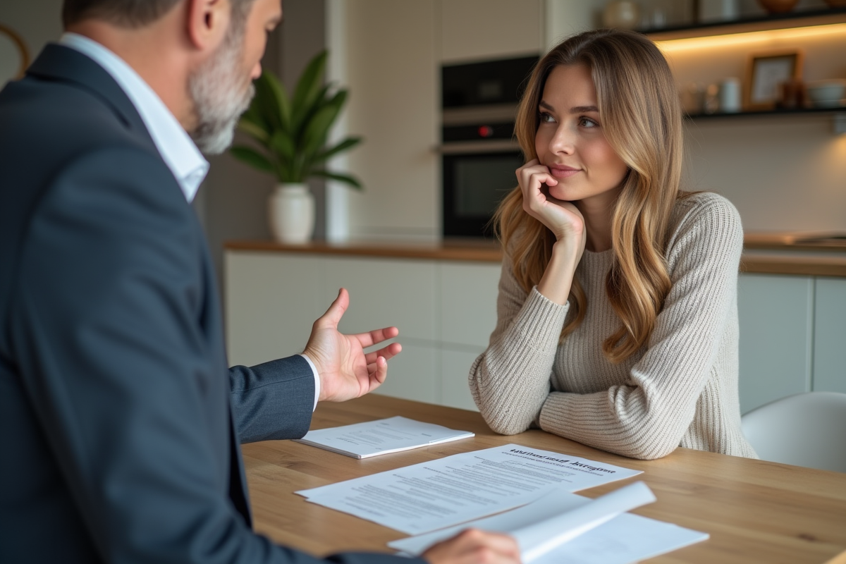 Jeune femme examinant un contrat de mortgage chez elle