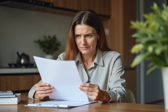 Femme d'âge moyen examinant des documents de location