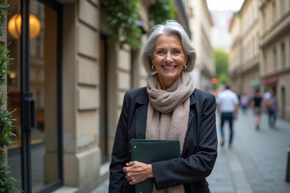 Femme souriante devant une propriété à Lyon