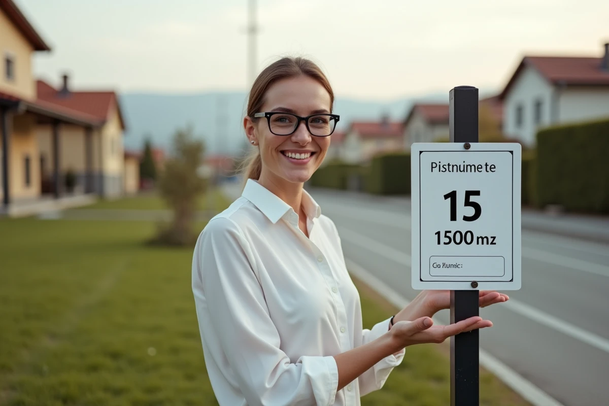 Jeune femme vérifiant une limite de propriété en extérieur