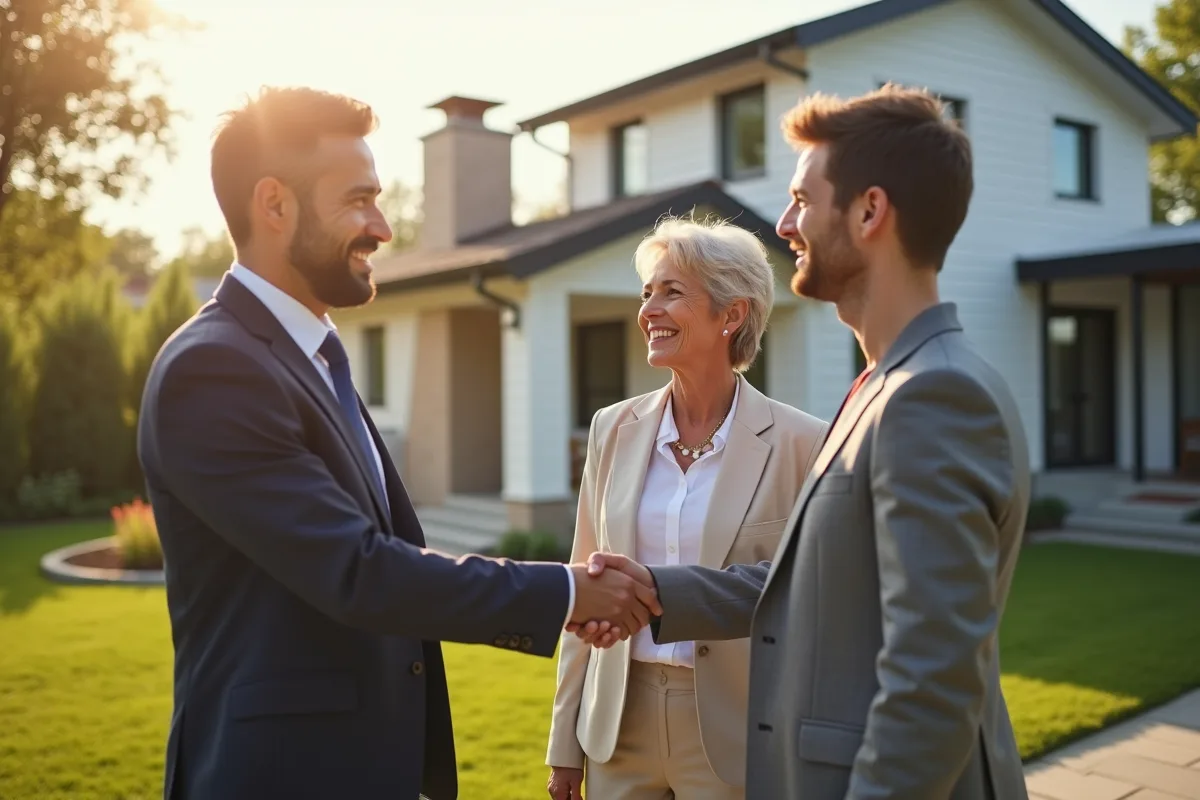 Courtier immobilier aidant des clients lors d'une visite de propriété