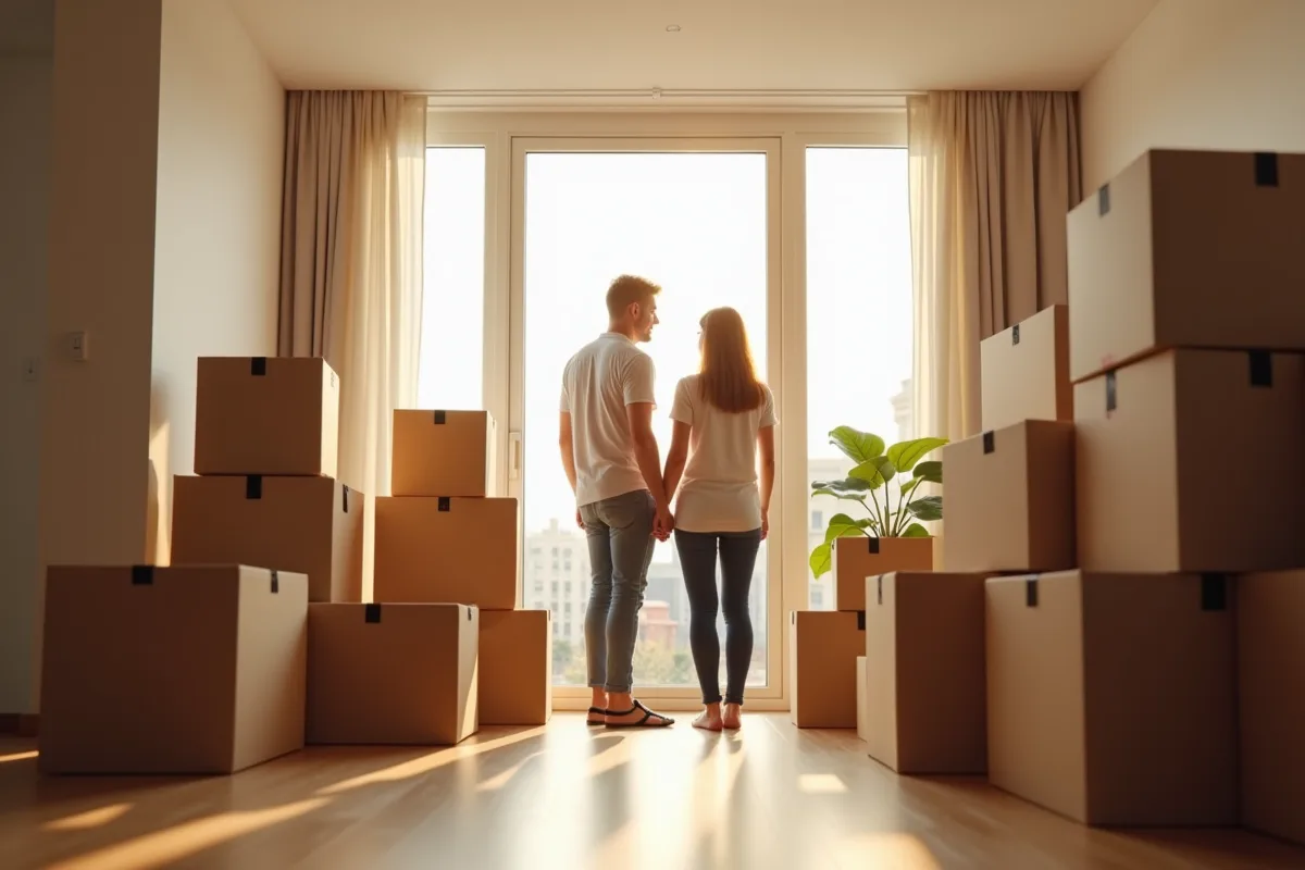 Carton de déménagement symbolisant un nouveau départ dans la vente immobilière