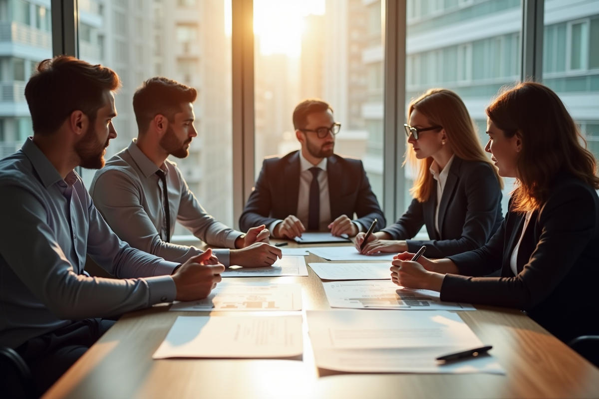 Professionnels d'affaires en réunion avec documents approuves