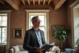 Homme d'affaires dans un appartement historique lumineux