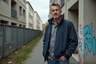 Homme d'âge moyen dans un quartier urbain de Conflans