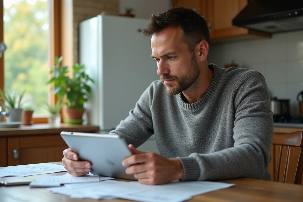 Homme calculant ses dépenses à la maison