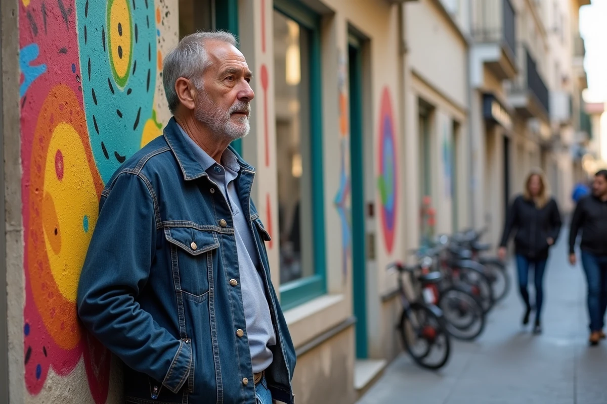 Homme devant un mur coloré dans le quartier Championnet
