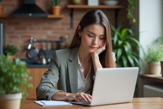 Jeune femme professionnelle calcule le prix du loyer
