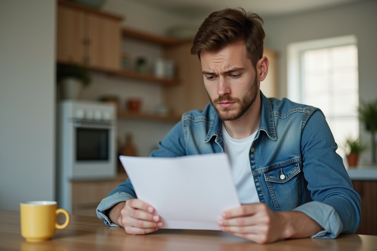 Jeune homme lisant une lettre dans une cuisine lumineuse