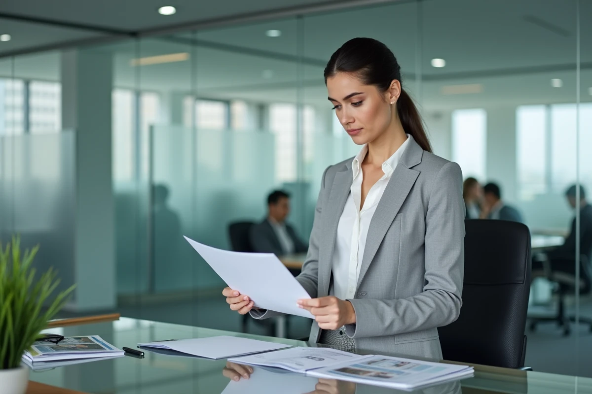 Nouvelle propriétaire consultant un conseiller en agence immobilière pour une assurance loyers impayés