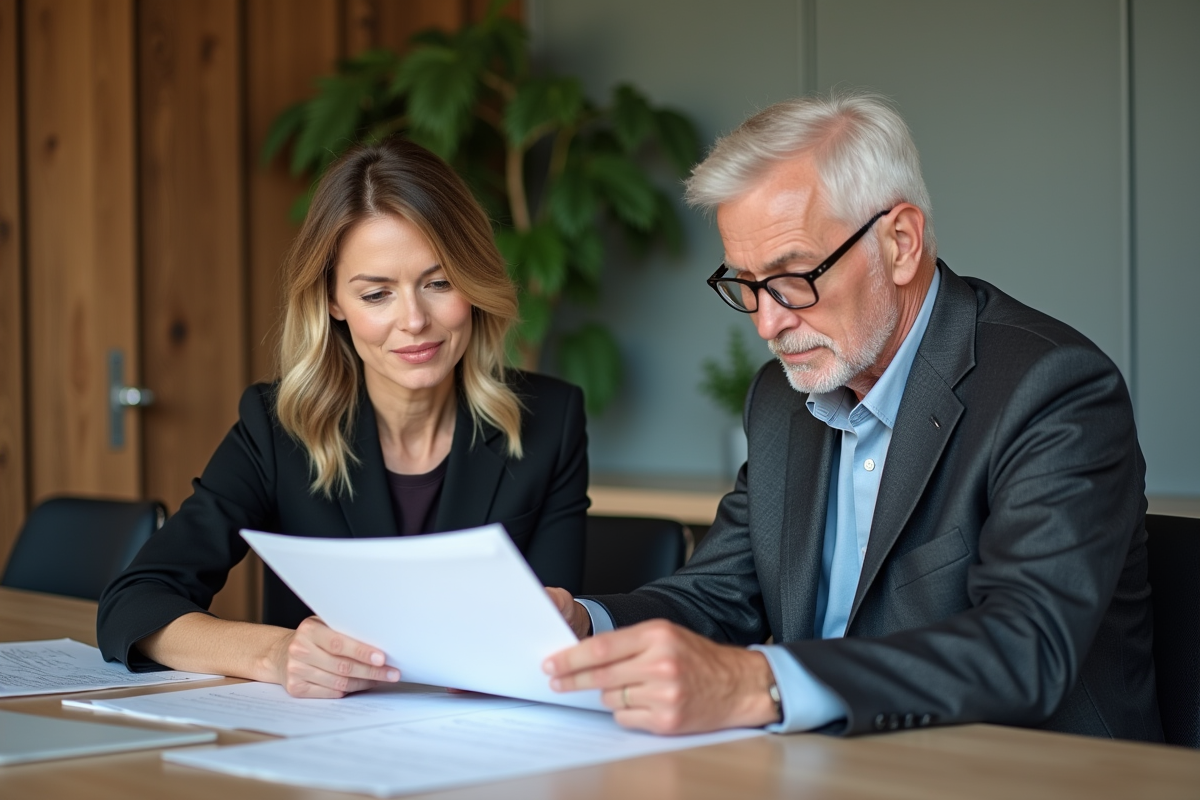 Femme d'âge moyen et homme âgé en réunion au bureau